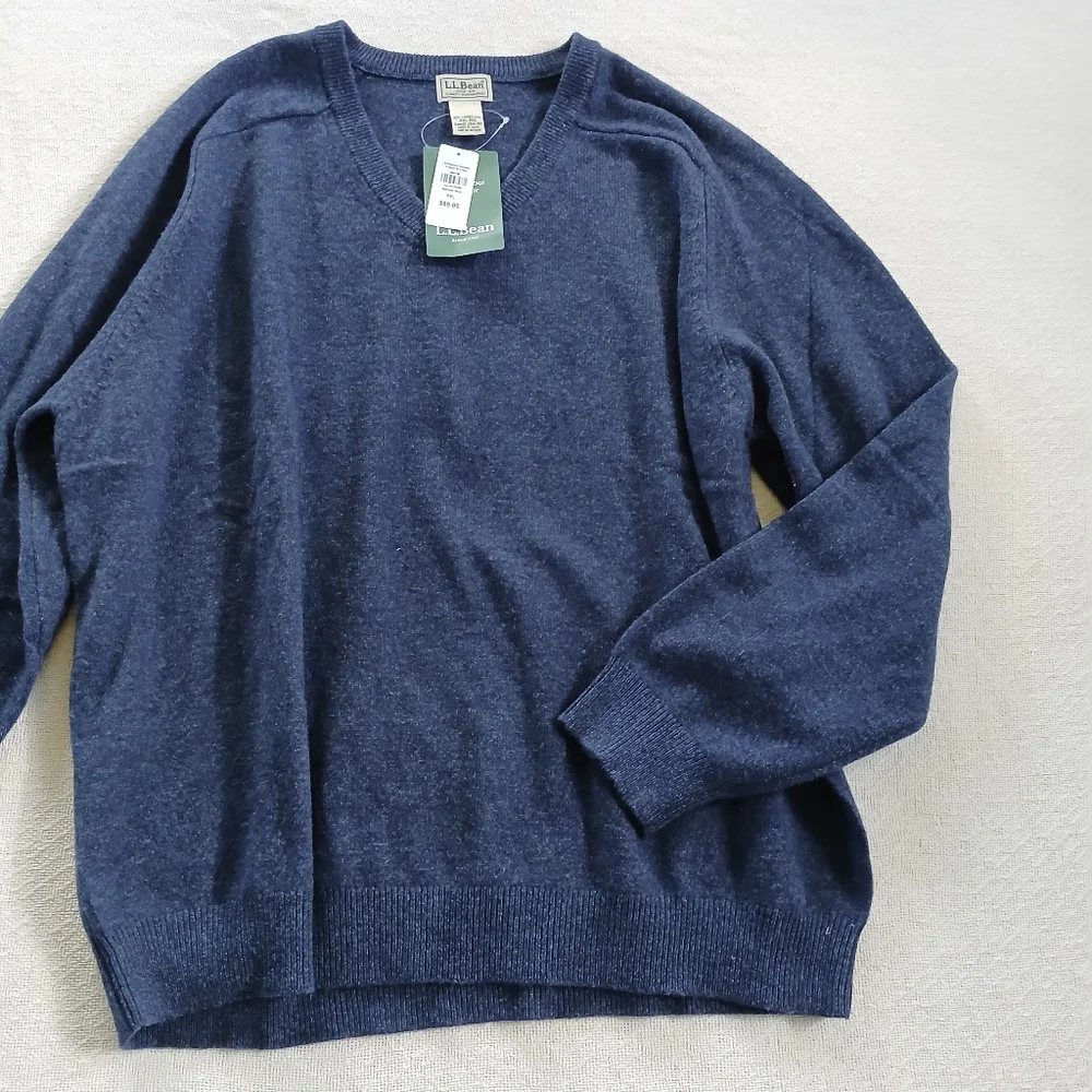 l.l bean ♡ lambswool sweater mens xxl blue v neck dad grandpa vintage preppy